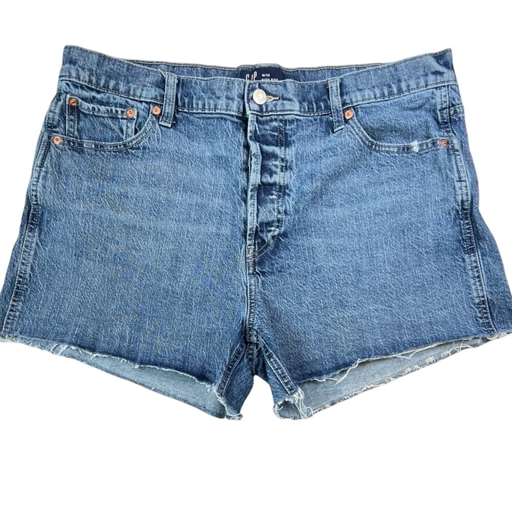 Gap High Rise Cheeky Denim Shorts Button Flay Cutoffs Frayed Hem Size 16 (33)